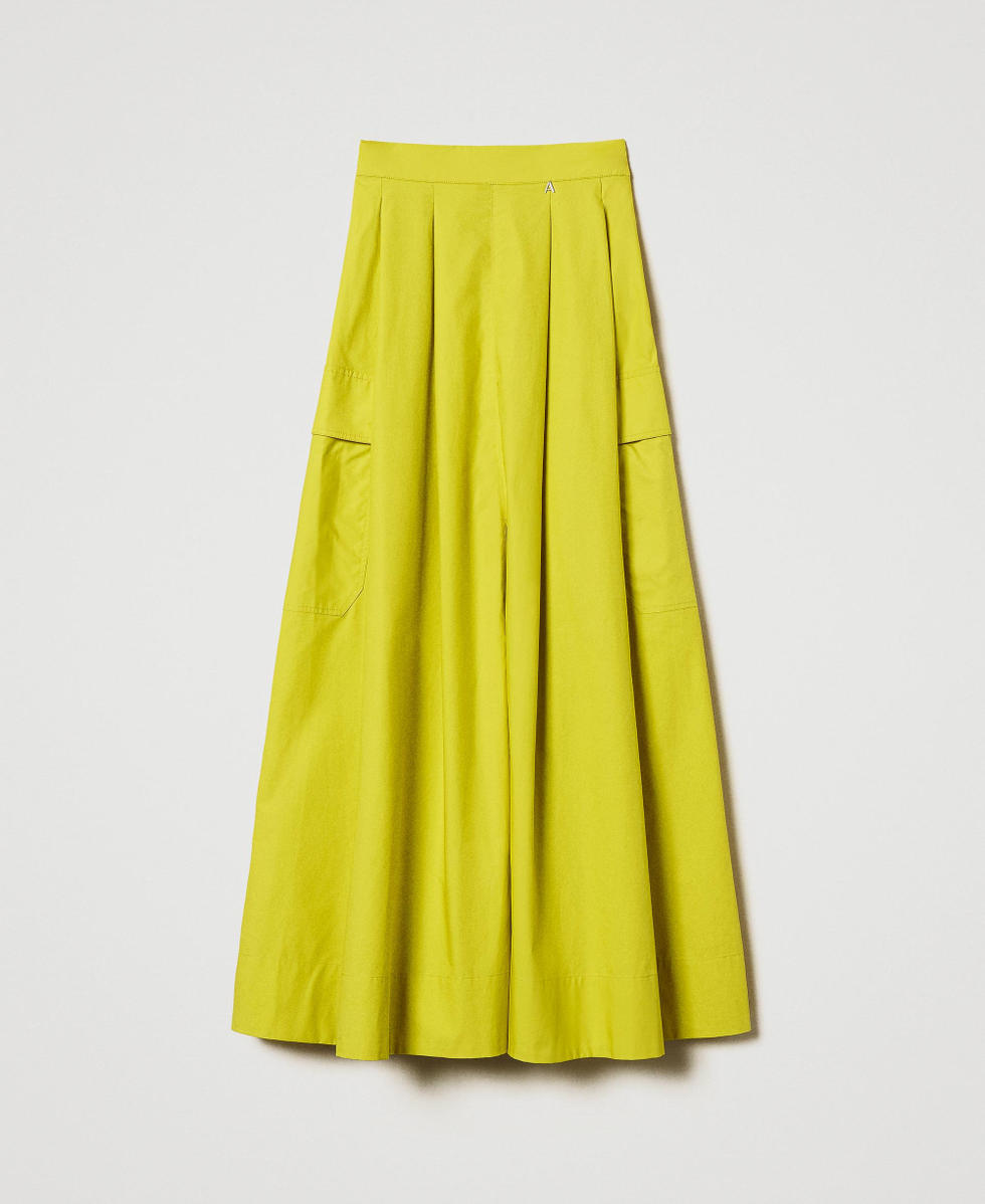 Long poplin skirt with pleats Woman, Green | TWINSET Milano Long poplin skirt with pleats Woman, Green | TWINSET Milano