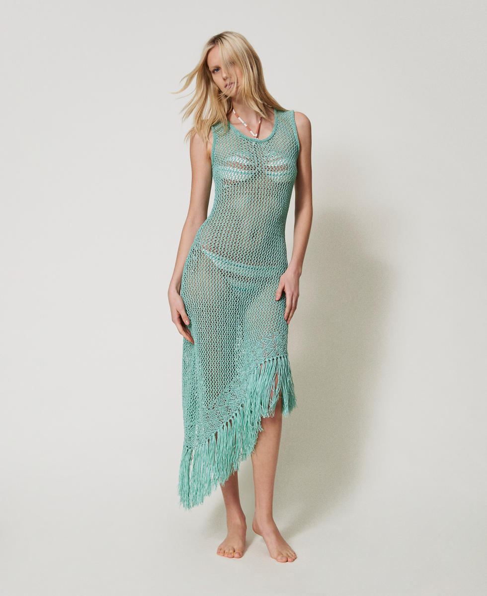 Long mesh knit dress Green Marine Woman 251LM3ABB_12361_02