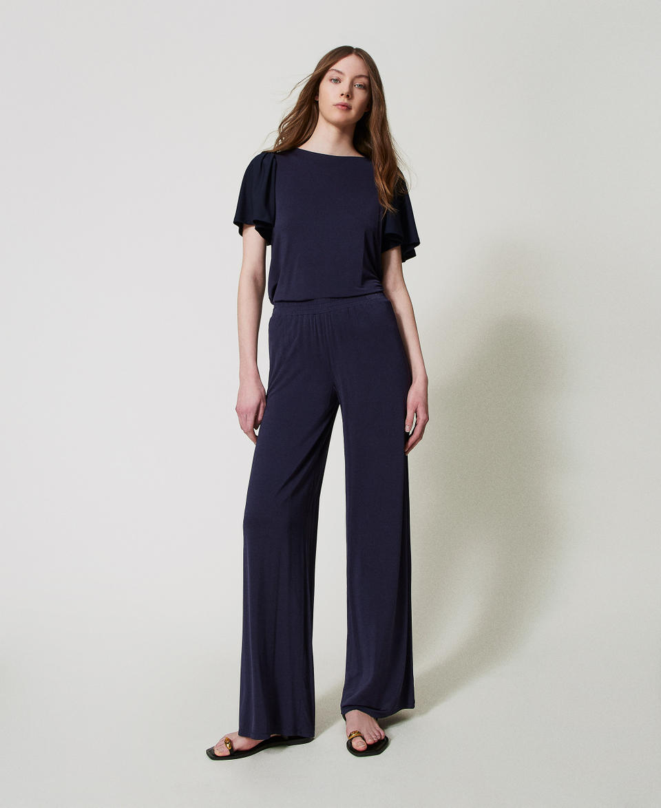 Palazzo trousers in jersey Classic Blue Woman 251LM2MEE_11956_01