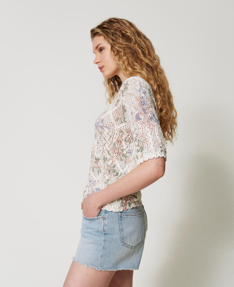 Pullover mit Blumendessin und Allovermuster Multicolor Blumenprint Frau 251TT3340_12531_02