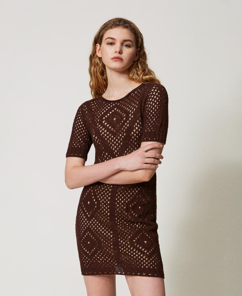 Short mesh dress with sequins Chocolate Sequins Woman 251TT3302_12479_01