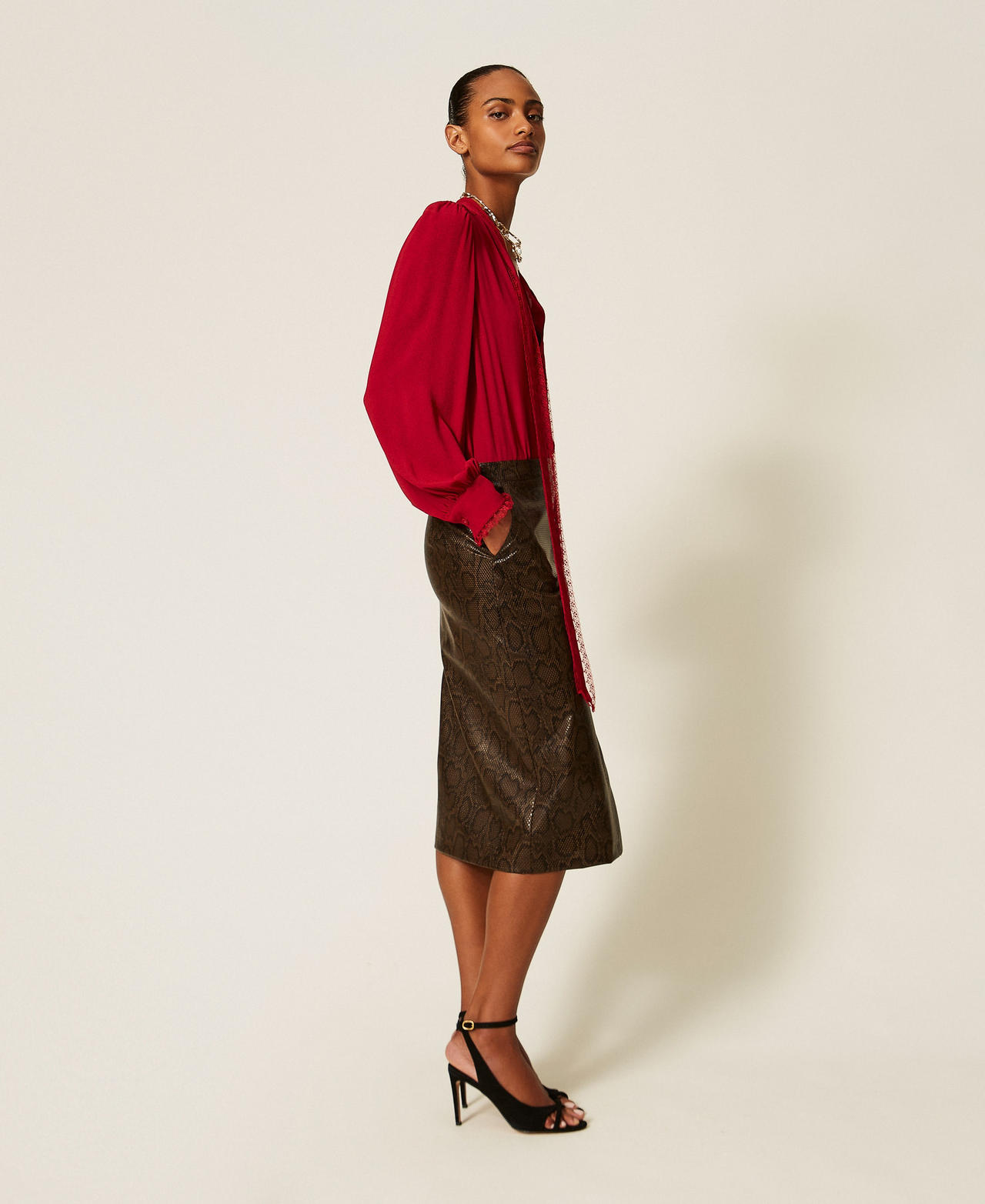 Python print midi skirt Brown/Black Python Print Woman 262TT2281_14058_02