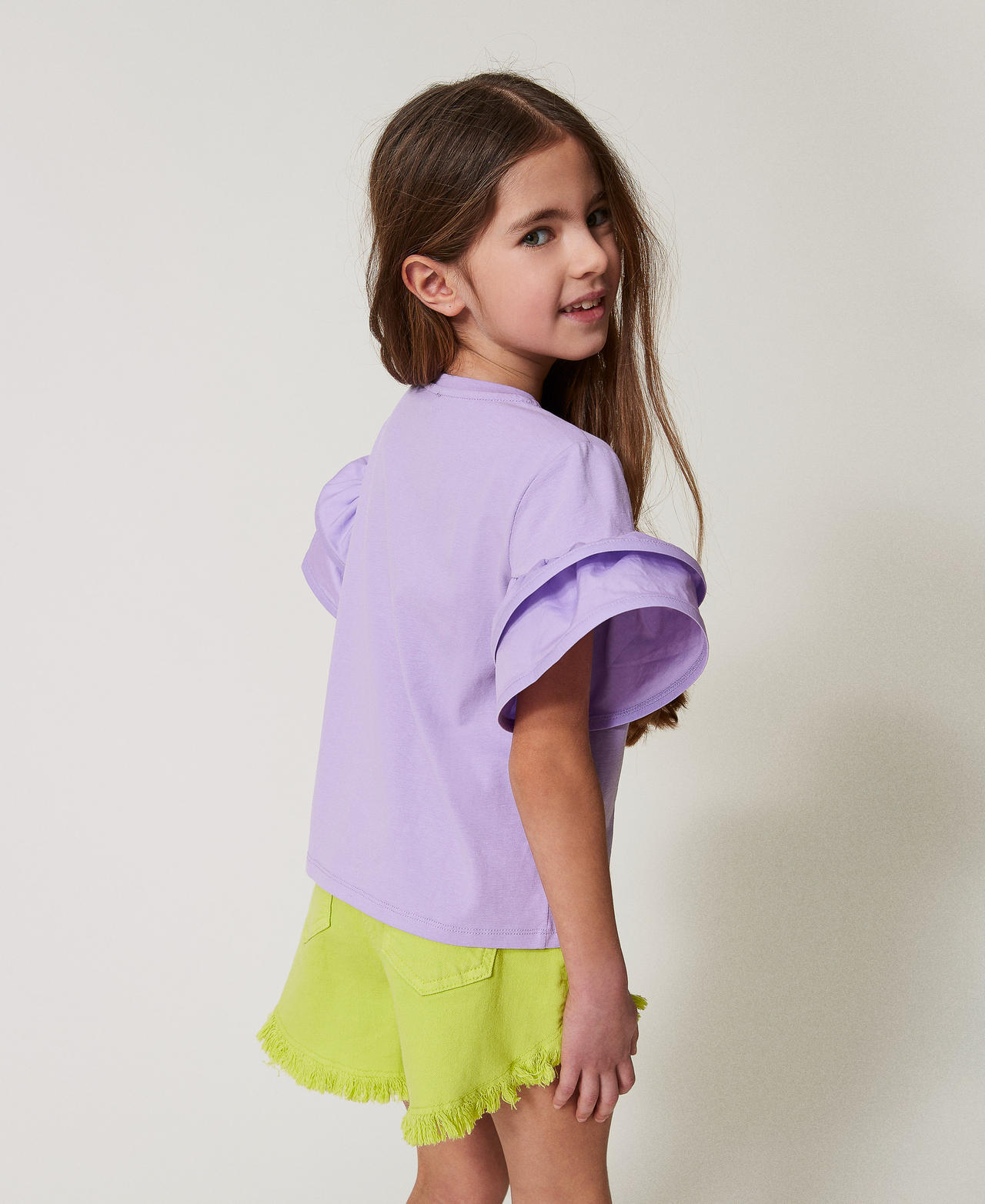 T-shirt with flounces and Oval T Pastel Violet Girl 251GJ2440_11862_03