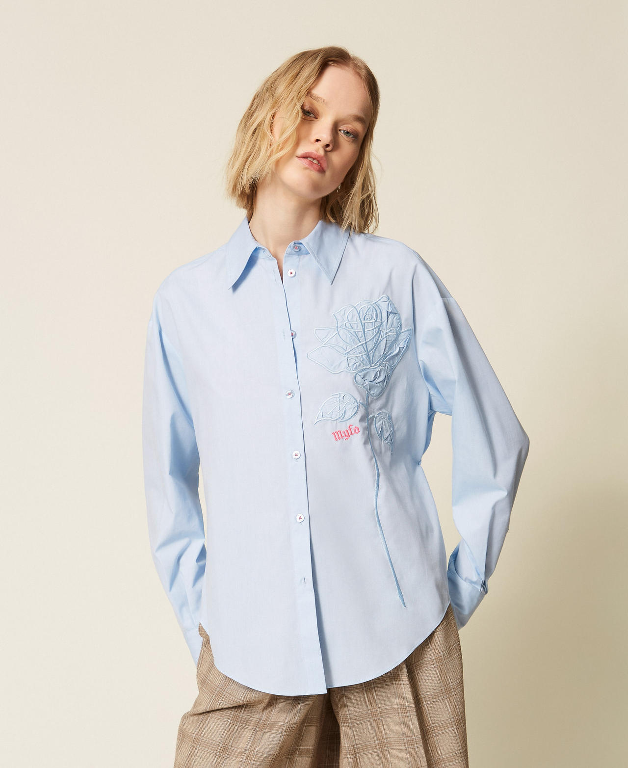 Camicia MYFO con ricamo a rosa Oxford Placid Blue Donna 261AQ2030_13560_01