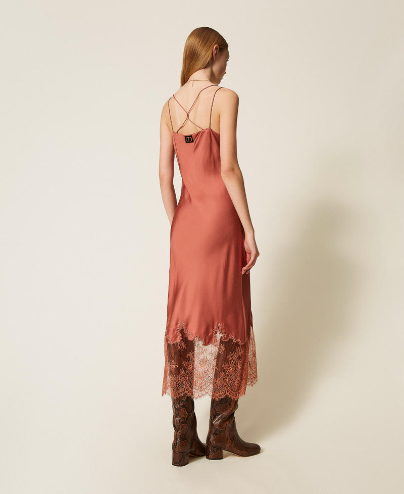 Midi satin and lace dress Rust Brown Woman 252TP2390_12608_03