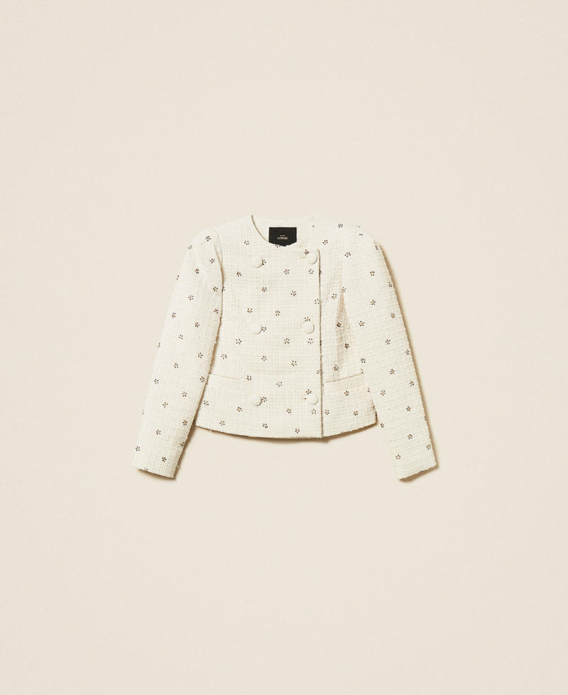 Boucléjacke mit Stickereien Weiß Schnee Frau 252AP2131_00282_S0