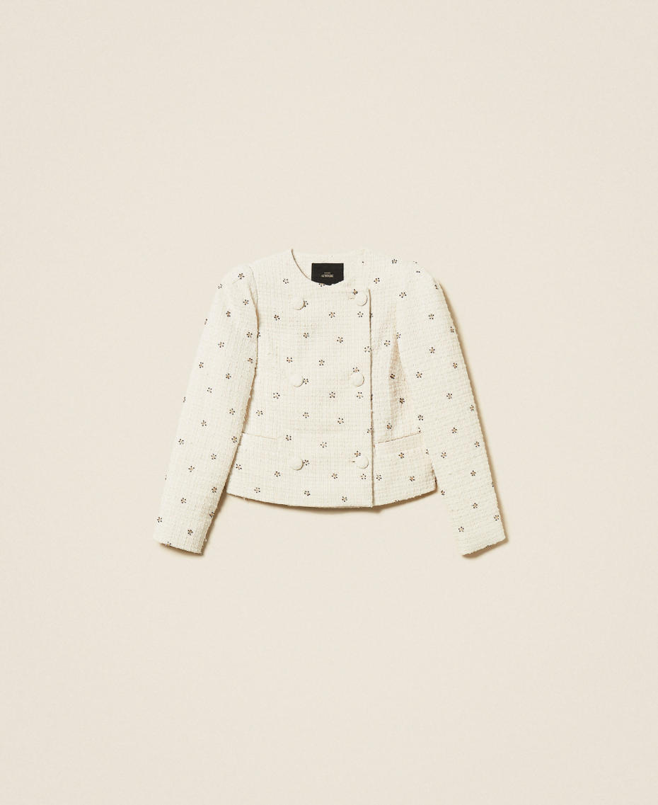 Boucléjacke mit Stickereien Weiß Schnee Frau 252AP2131_00282_S0