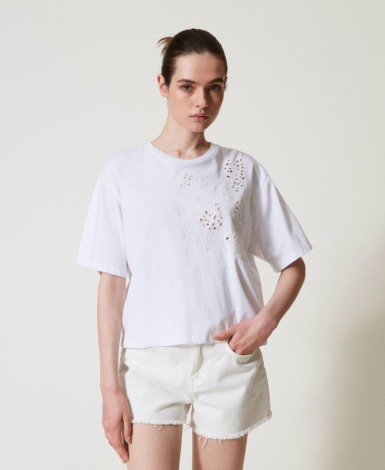T-shirt with embroidery White Woman 251TP2730_00001_02