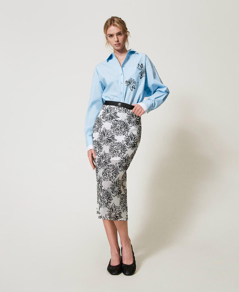 Jupe mi-longue avec sequins Neige/Broderie Noir Femme 251TE2061_12238_01