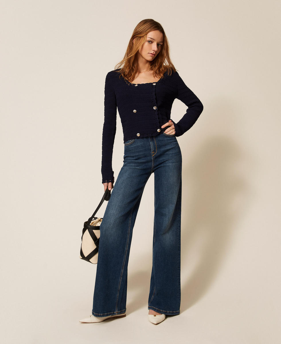 Blouson en maille avec crochet Bleu clair Femme 261TP3070_13172_01