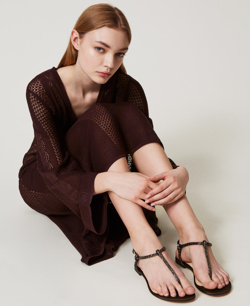 Flat thong sandals with rhinestones Chocolate Lab Woman 251TGT110_10780_T0