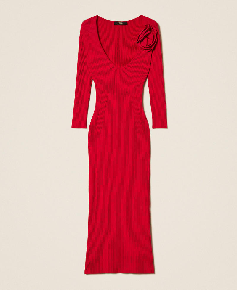 Long knit dress with brooch Magenta Red Woman 261AP3100_13160_S0