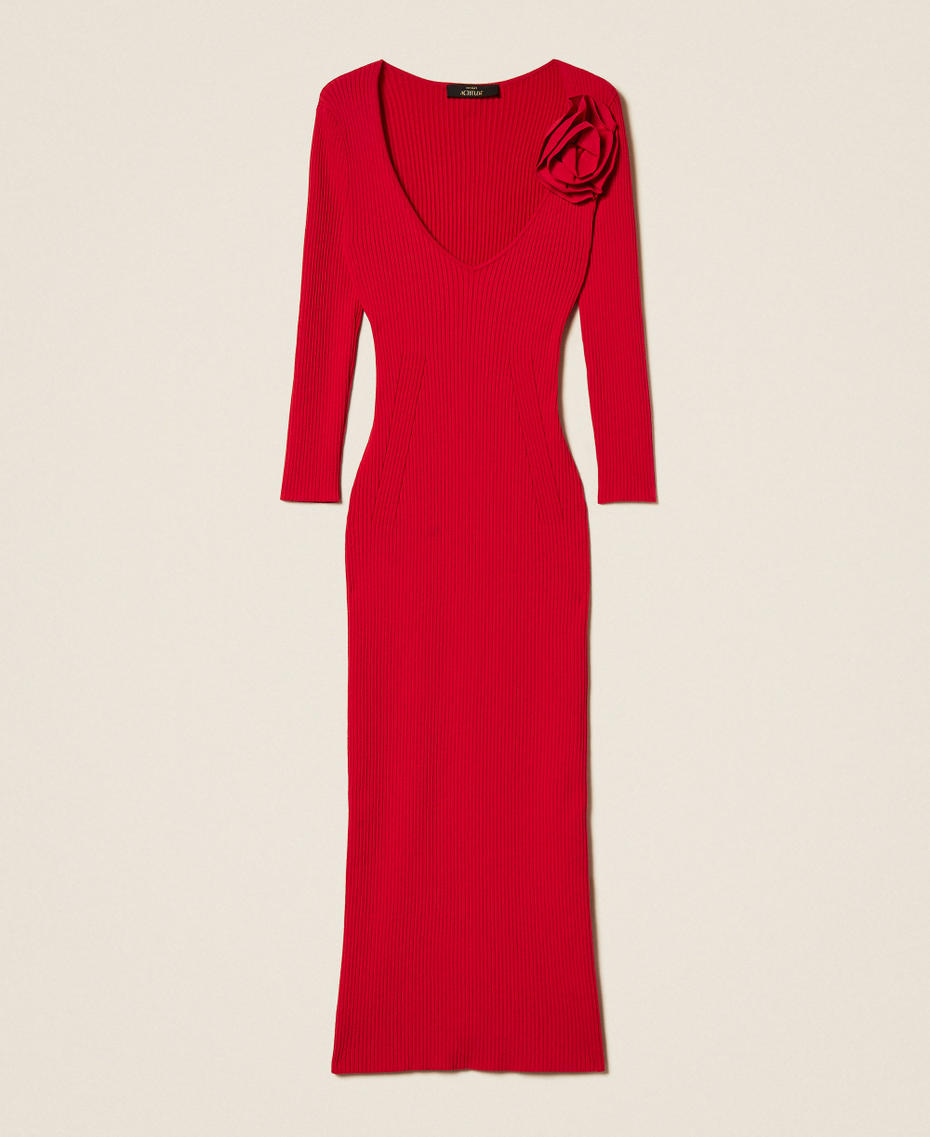 Long knit dress with brooch Magenta Red Woman 261AP3100_13160_S0