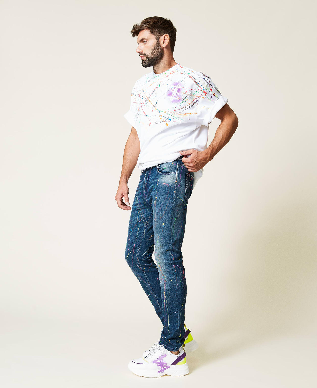 Jeans skinny MYFO da uomo dipinti a mano Unisex Blu TWINSET Milano