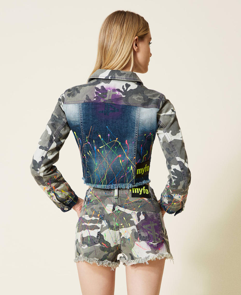 Myfo denim jacket with camouflage print "Hiding Pattern" Grey Print Unisex 999AQ2080-03