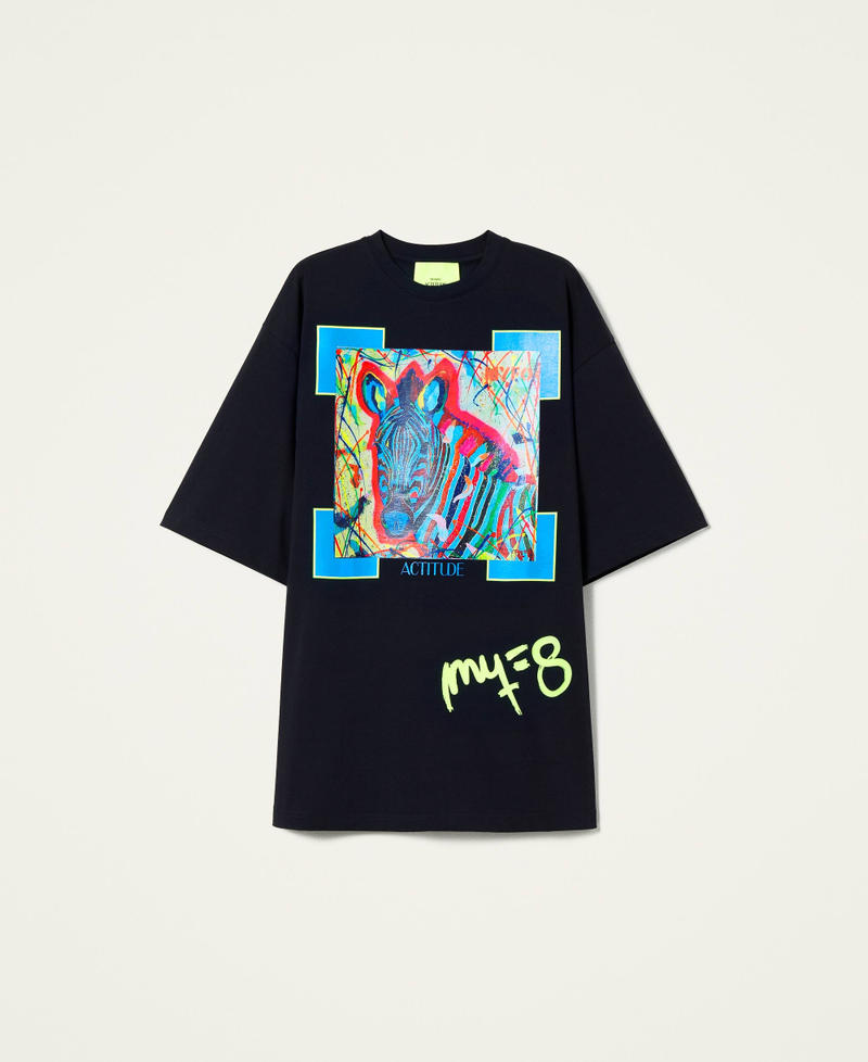 T-Shirt mit Zebraprint von Myfo Schwarz Unisex 999AQ2091-0S