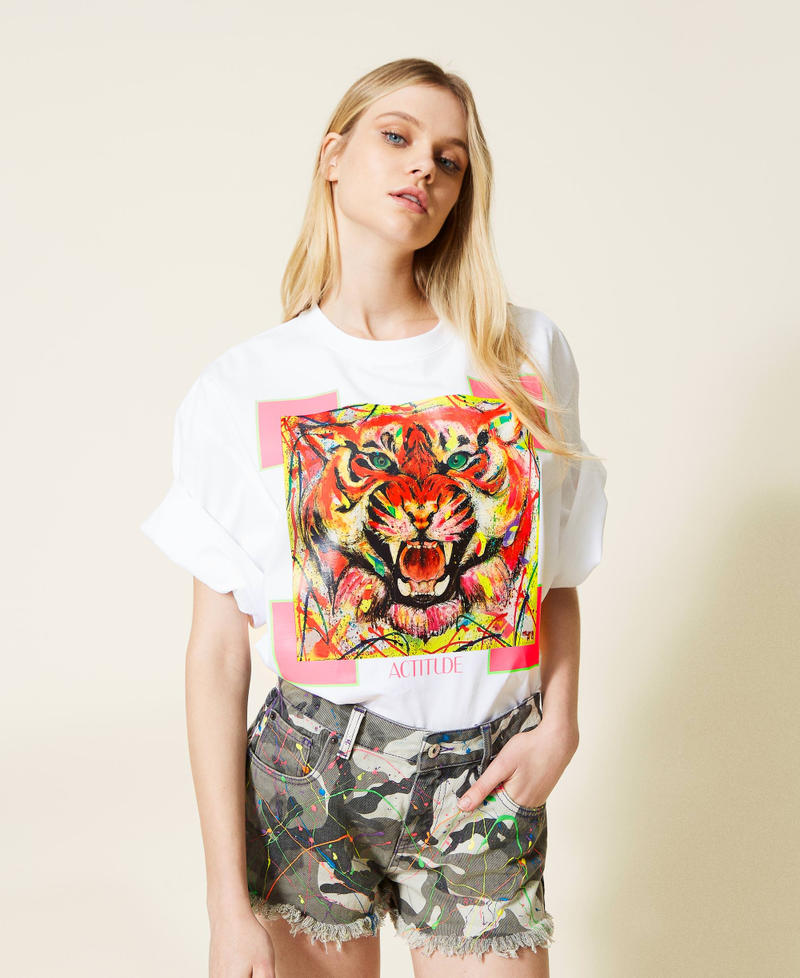 T-Shirt mit Tigerprint von Myfo Weiß Unisex 999AQ2092-01