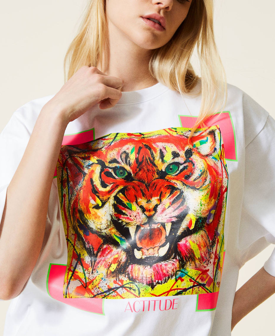 T-shirt Myfo con stampa tigre Bianco Unisex 999AQ2092-05