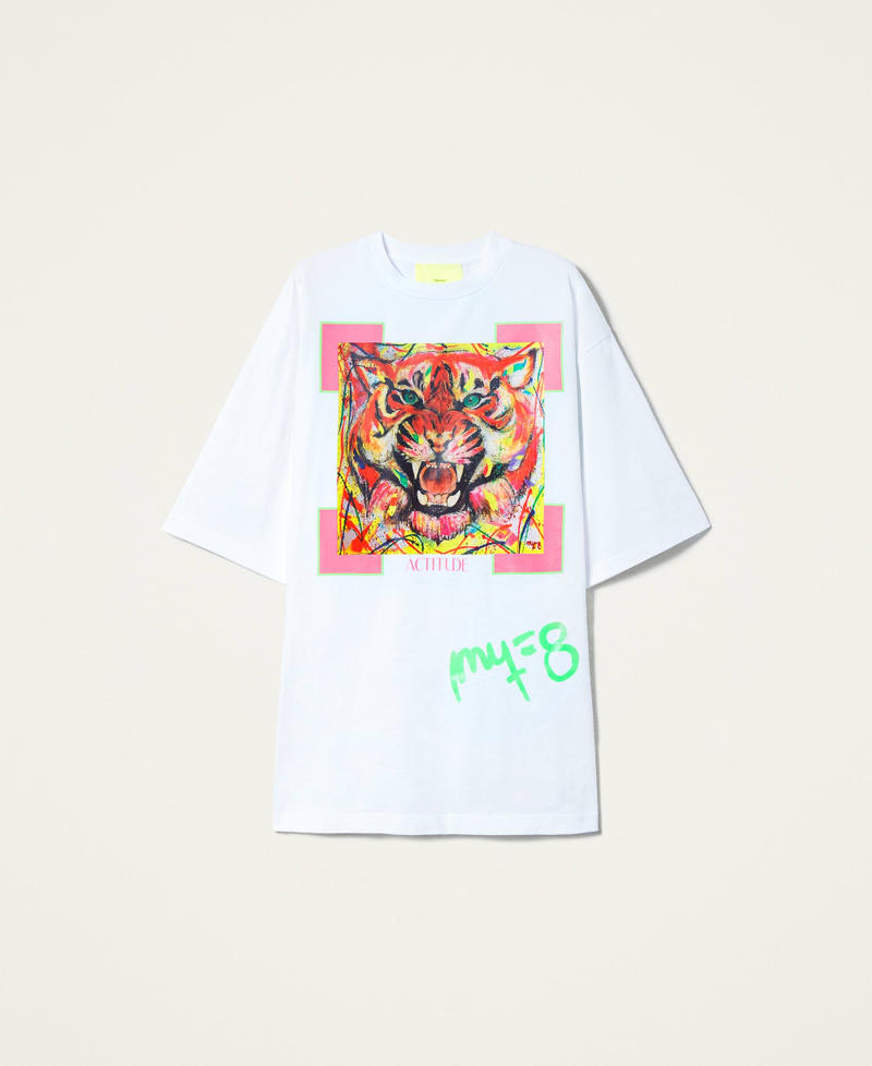 T-shirt Myfo avec imprimé tigre Blanc Unisexe 999AQ2092-0S
