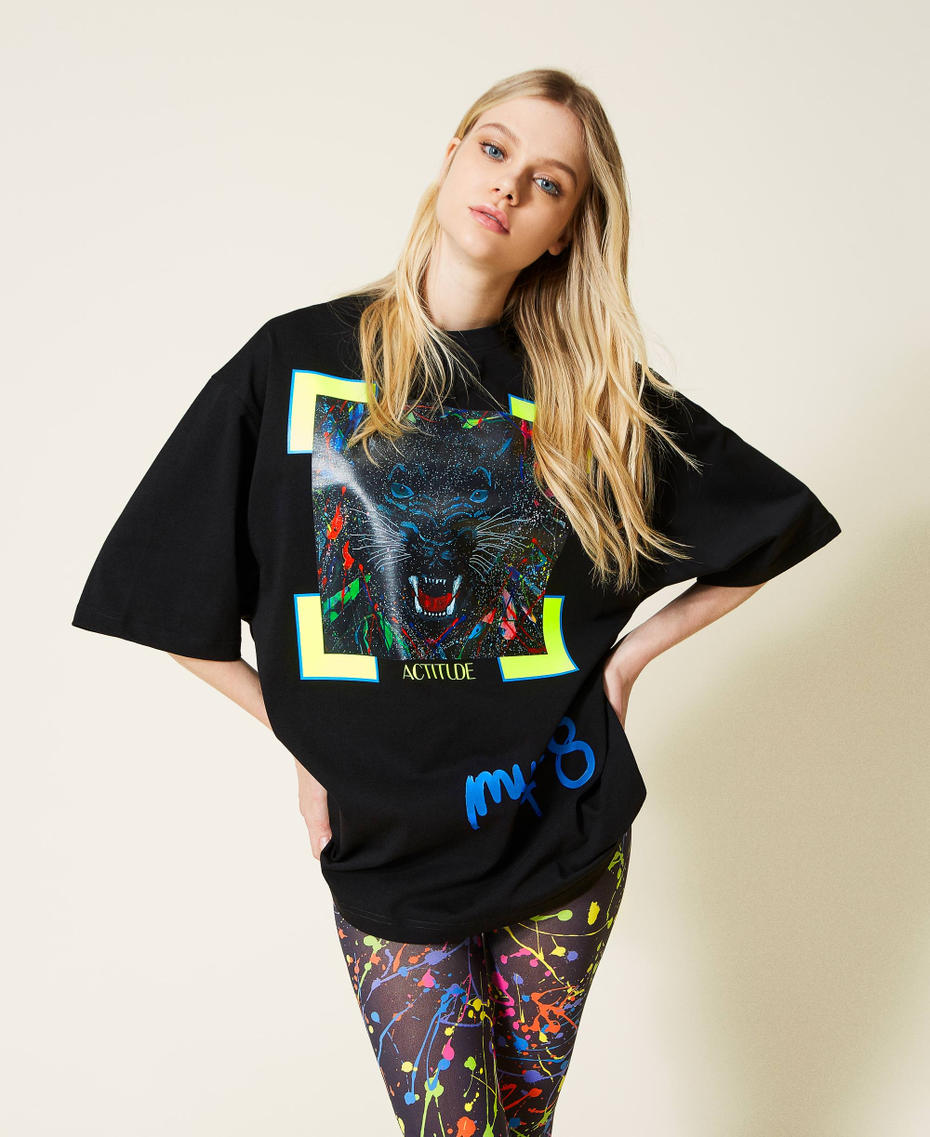 Myfo t-shirt with panther print Black Unisex 999AQ2093-01