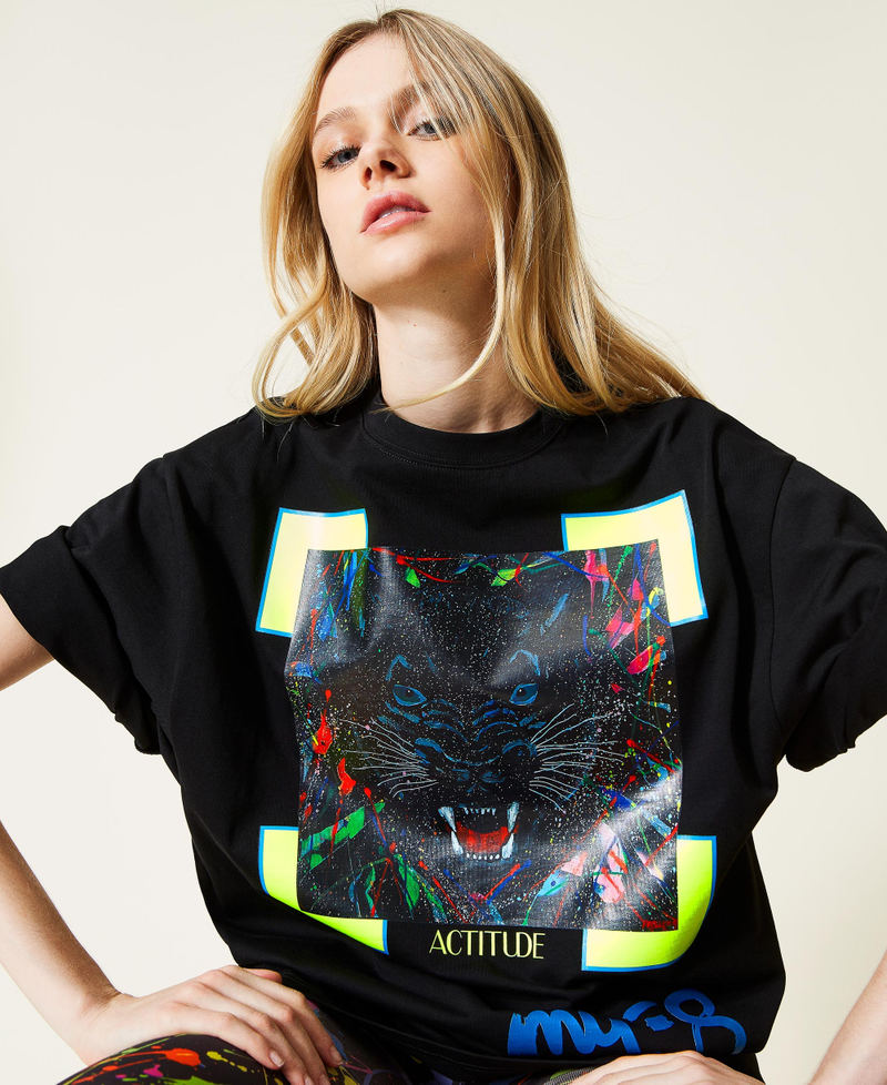 Myfo t-shirt with panther print Black Unisex 999AQ2093-04