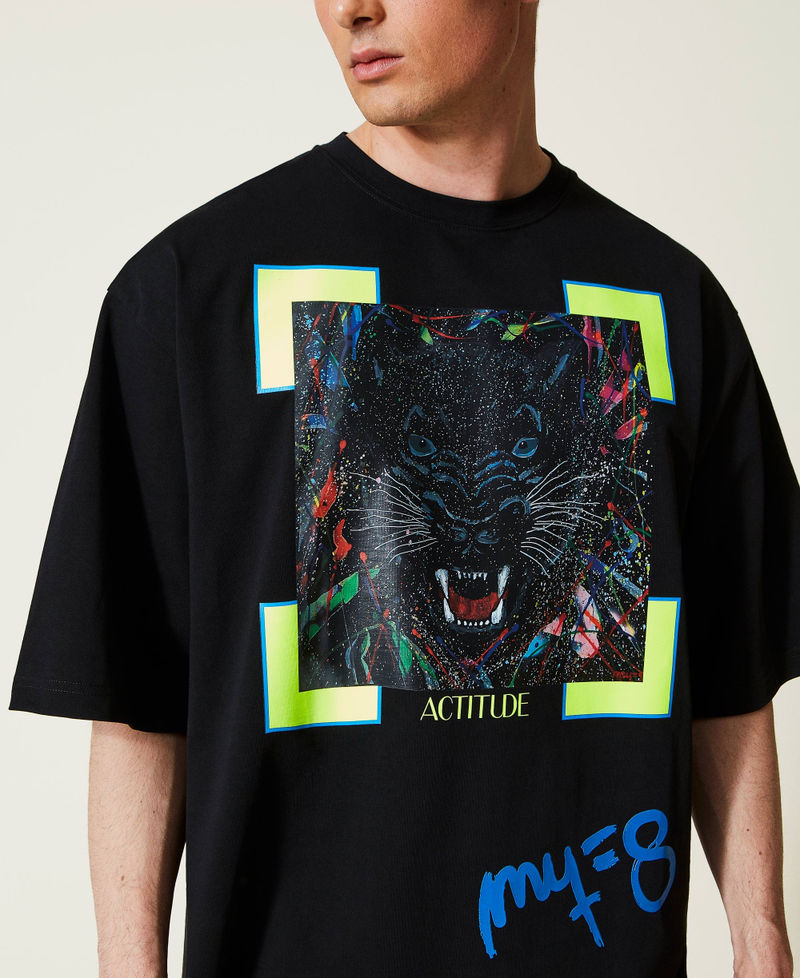 Camiseta Myfo con estampado de pantera Negro Unisex 999AQ2093-07