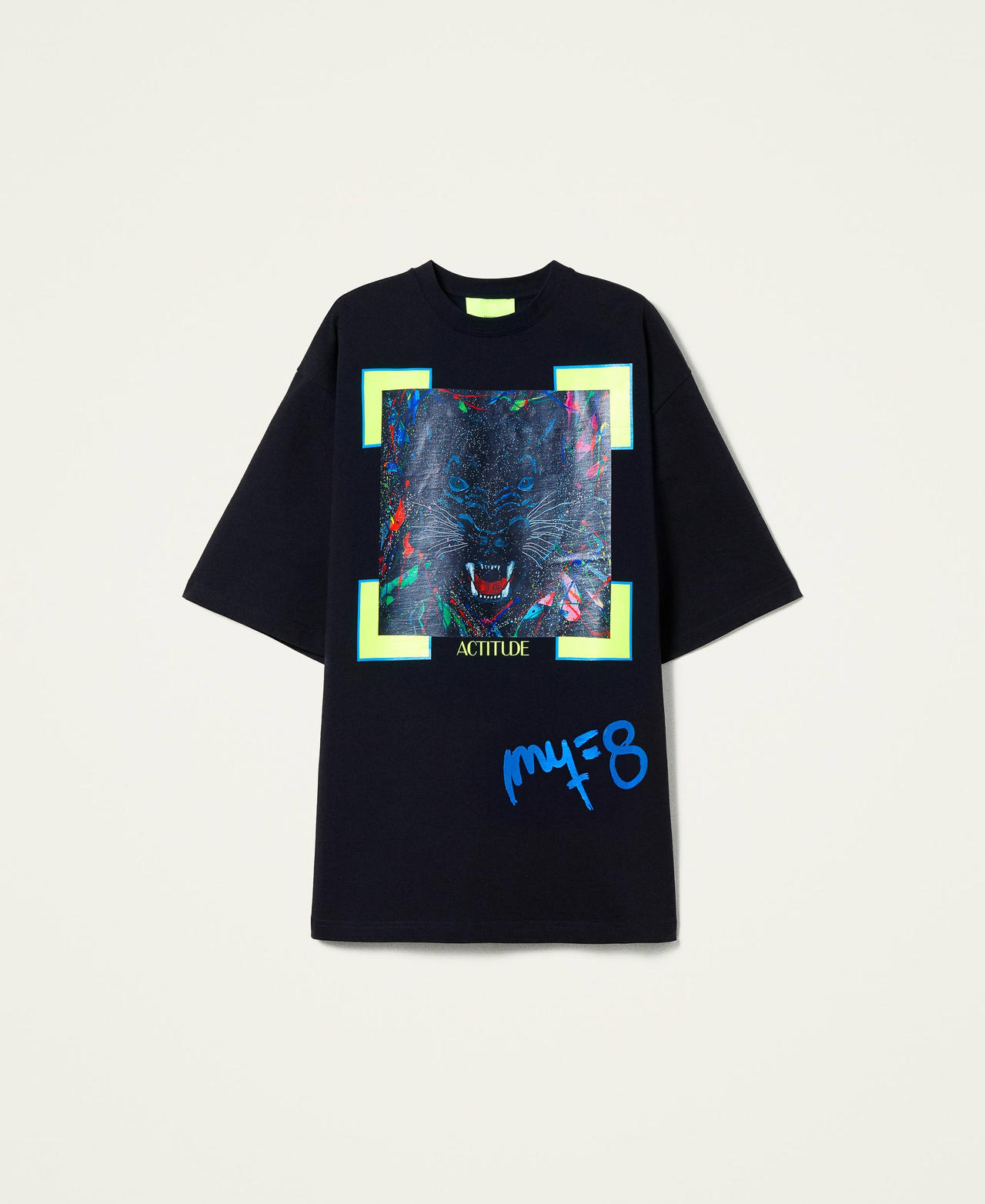 T-Shirt mit Panterprint von Myfo Schwarz Unisex 999AQ2093-0S