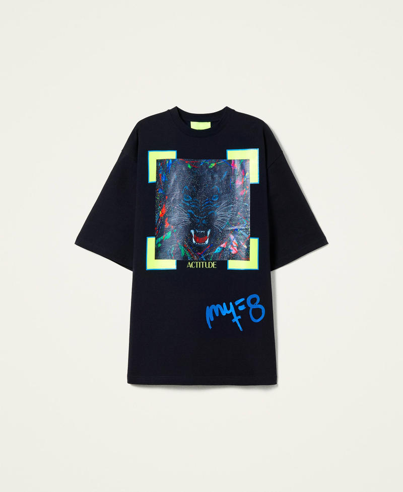 T-Shirt mit Panterprint von Myfo Schwarz Unisex 999AQ2093-0S
