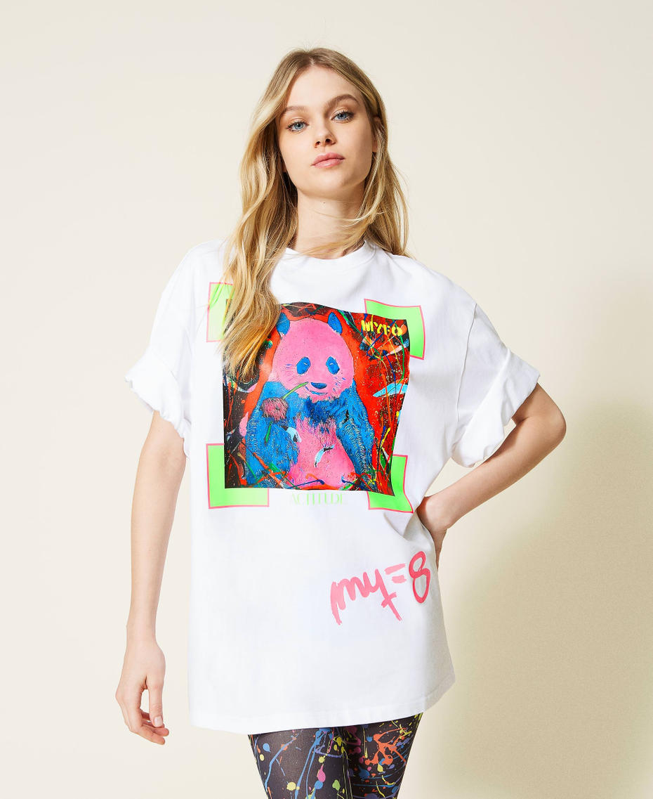 T-Shirt mit Pandaprint von Myfo Weiß Unisex 999AQ2094-01