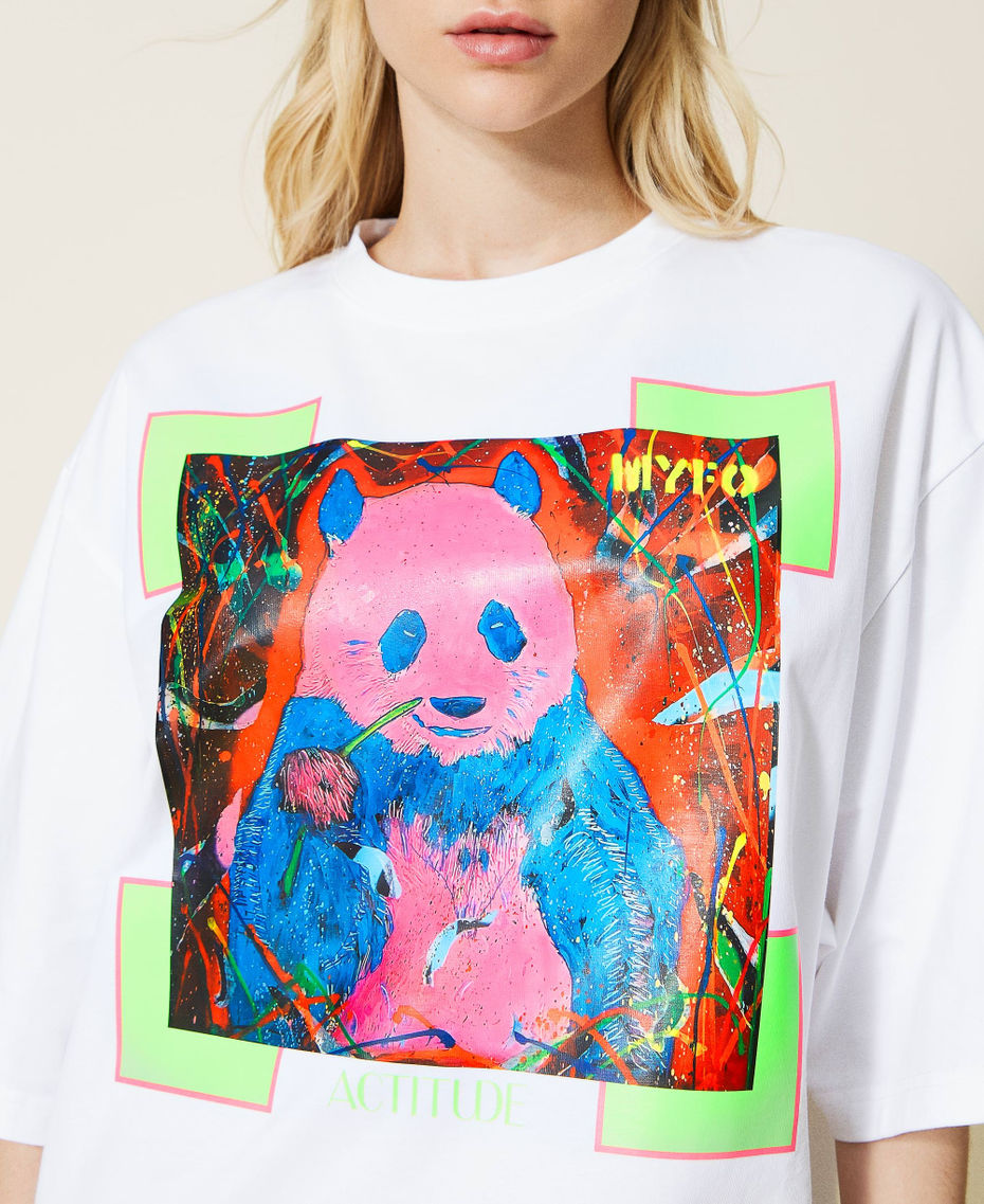 T-shirt Myfo avec imprimé panda Blanc Unisexe 999AQ2094-04