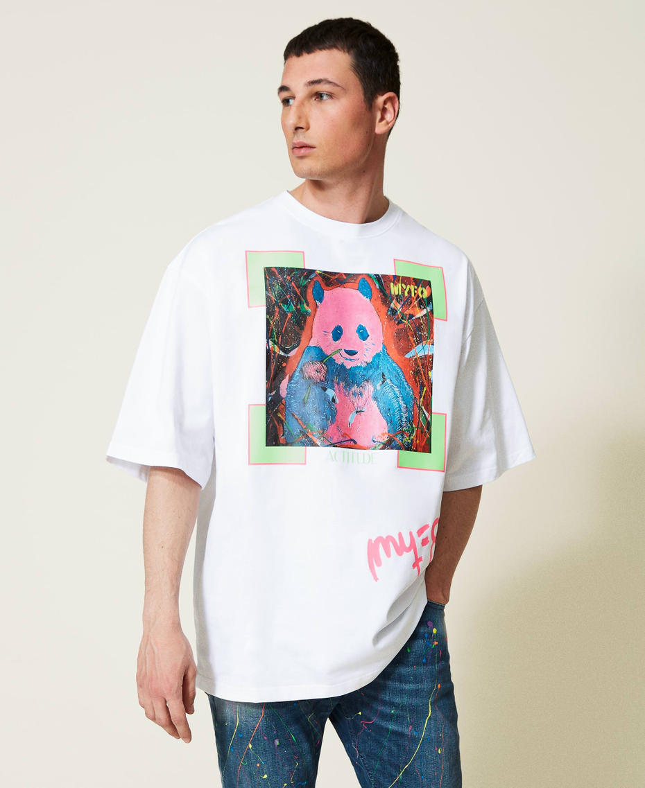 T-shirt Myfo con stampa panda Bianco Unisex 999AQ2094-05