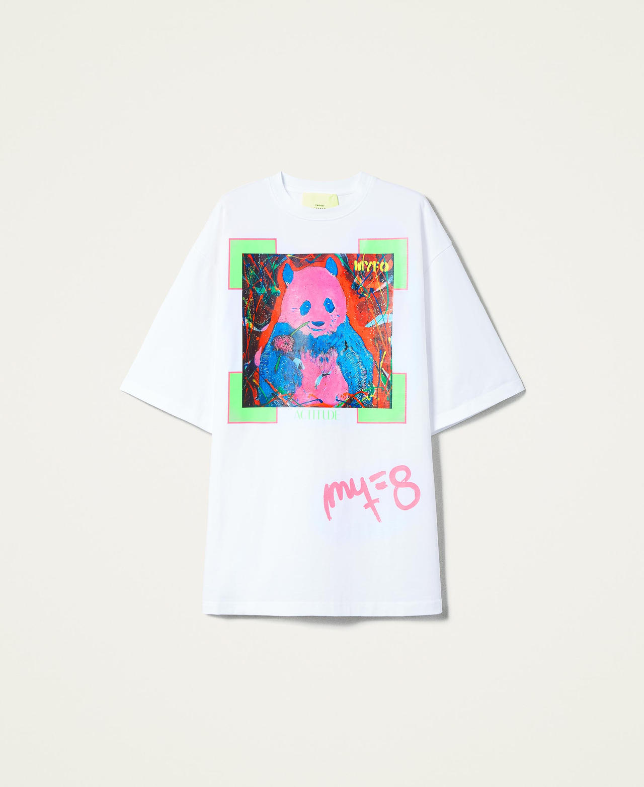 T-shirt Myfo avec imprimé panda Blanc Unisexe 999AQ2094-0S