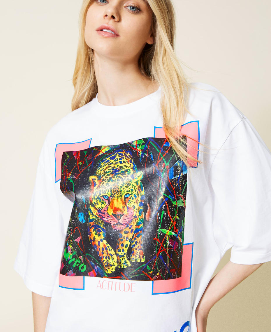 T-Shirt mit Gepardenprint von Myfo Weiß Unisex 999AQ2097-04