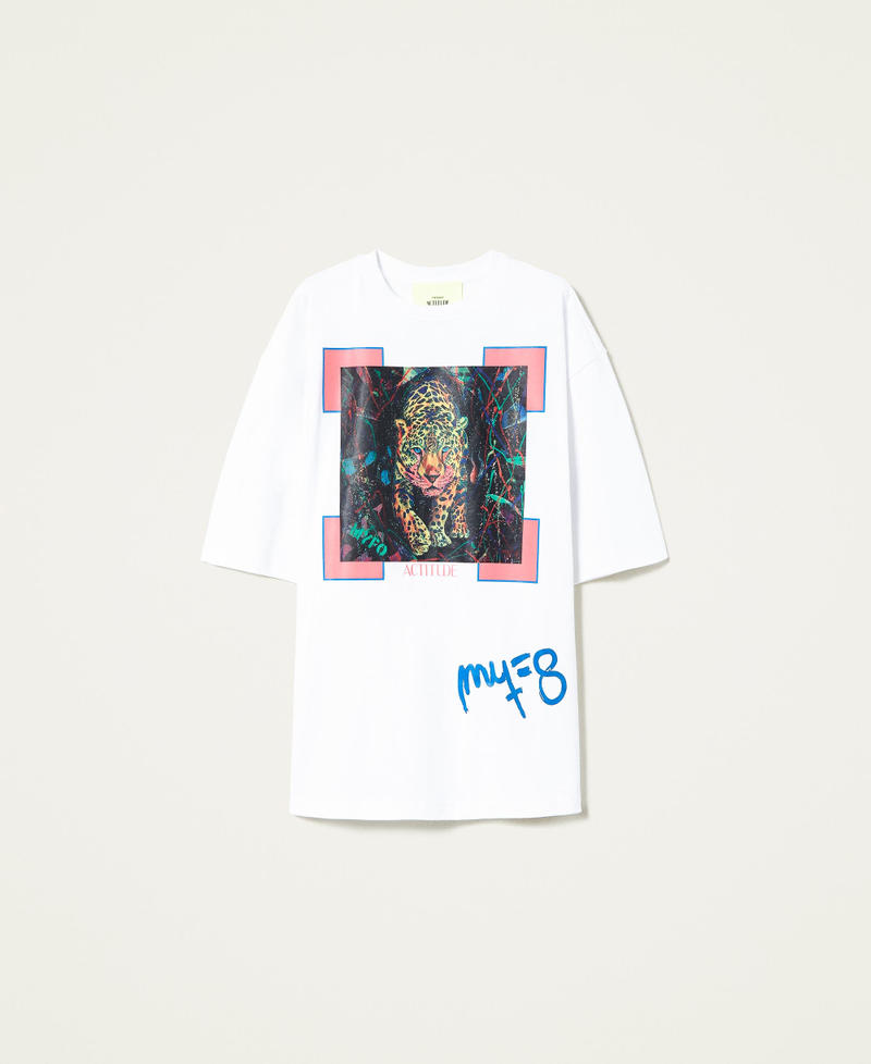 T-shirt Myfo avec imprimé guépard Blanc Unisexe 999AQ2097-0S