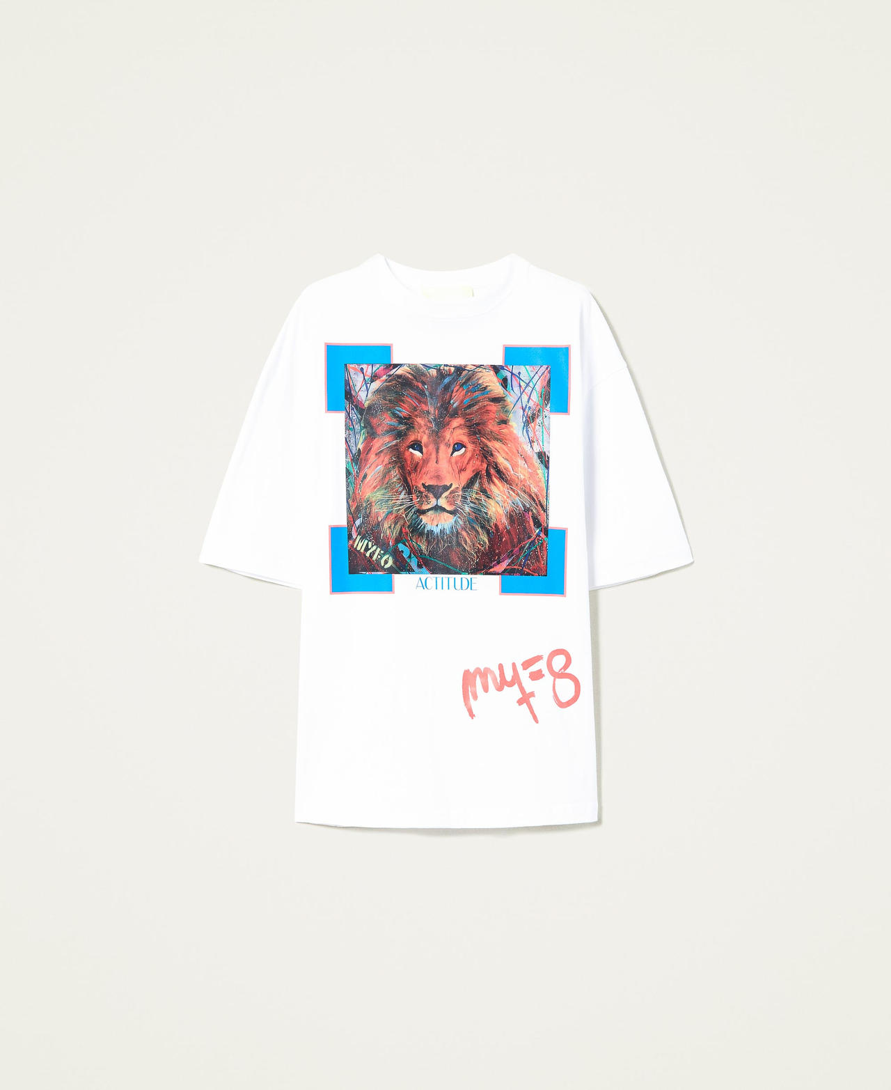 T-shirt Myfo con stampa leone Bianco Unisex 999AQ2098-0S