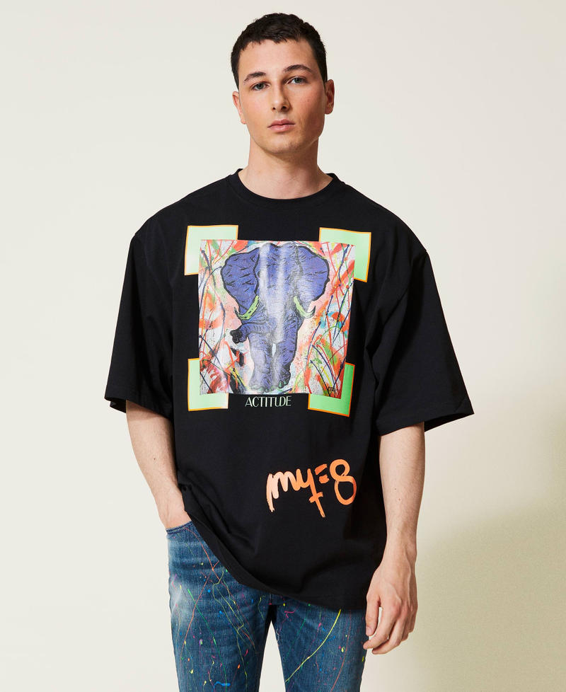 Camiseta Myfo con estampado de elefante Negro Unisex 999AQ209A-05