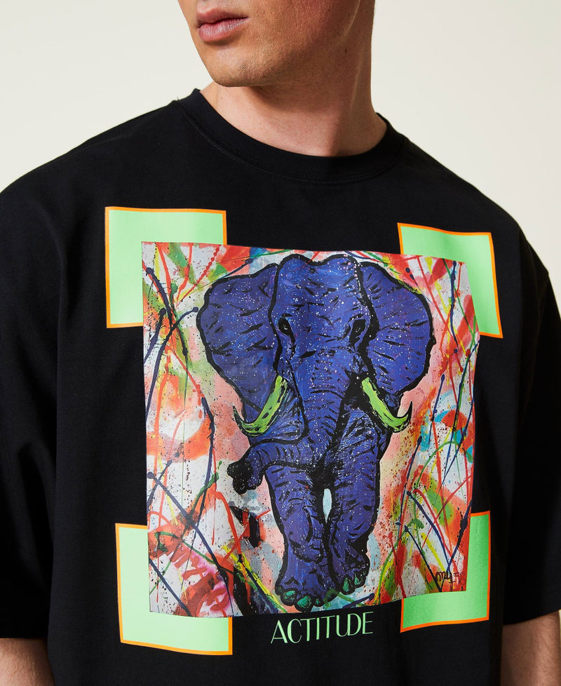 T-shirt Myfo avec imprimé éléphant Noir Unisexe 999AQ209A-07