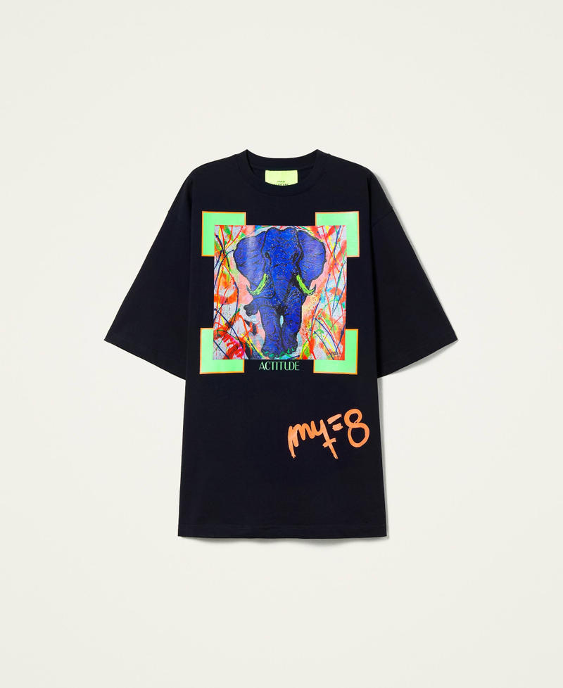 T-shirt Myfo avec imprimé éléphant Noir Unisexe 999AQ209A-0S