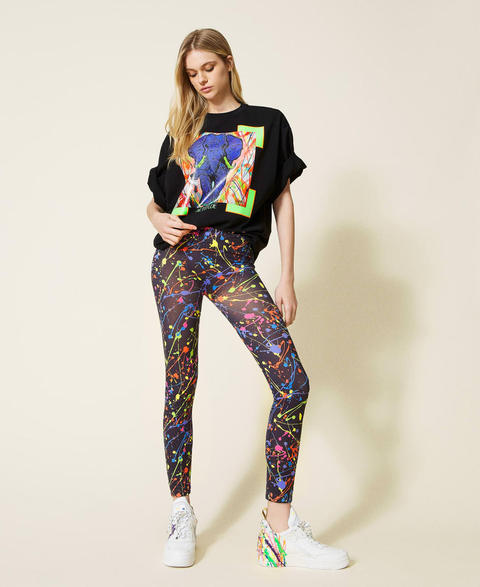 Myfo leggings with multicoloured print Unisex, Black