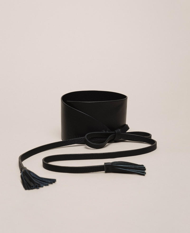 Leather belt with tassels Black Woman 999TA4320-01