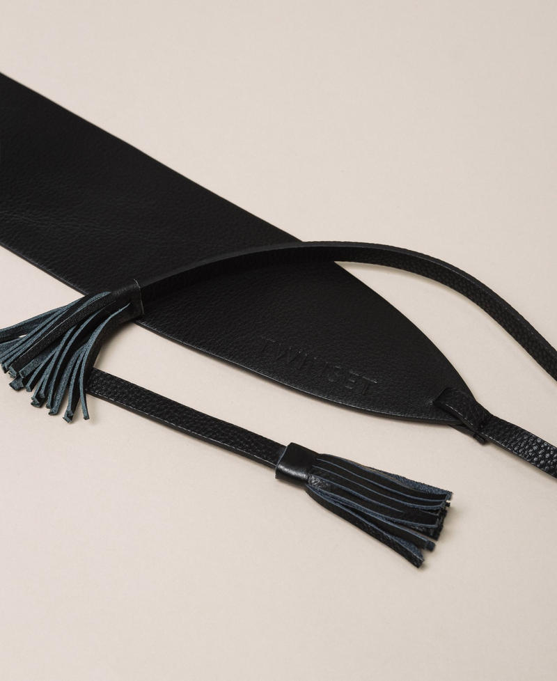 Leather belt with tassels Black Woman 999TA4320-02