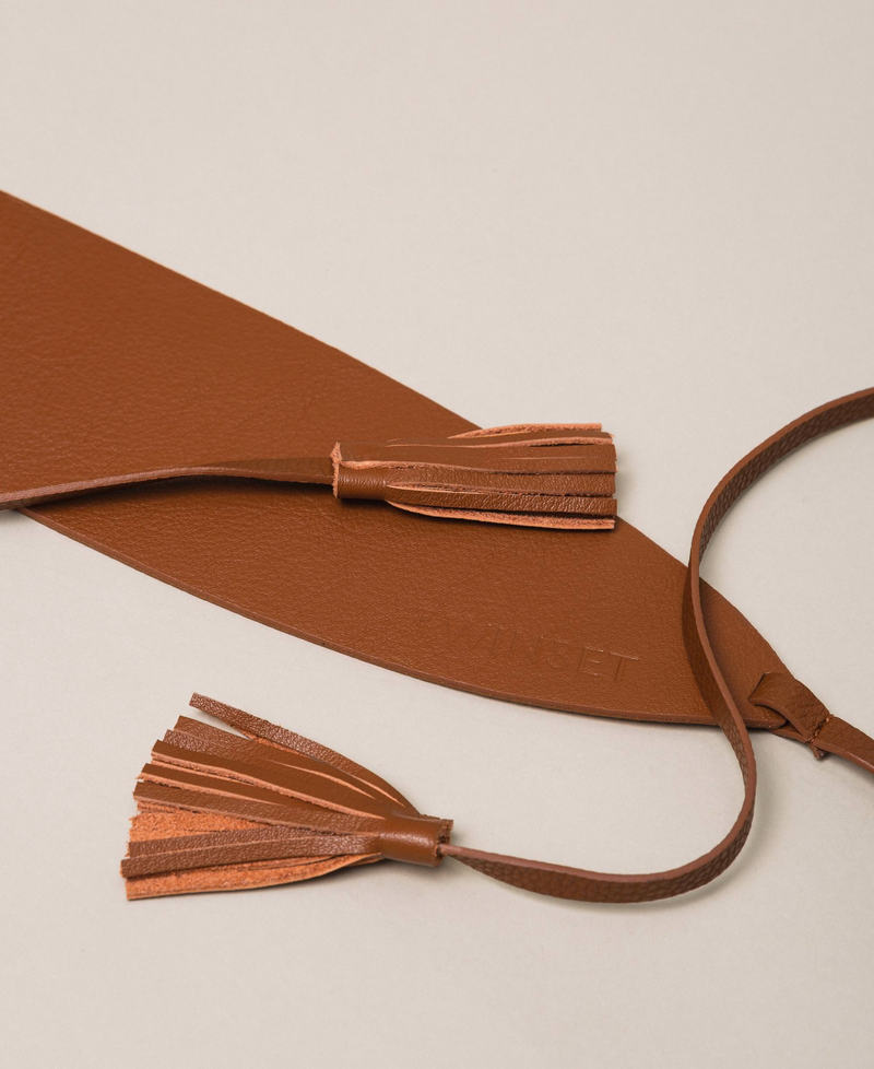 Leather belt with tassels Black Woman 999TA4320-01