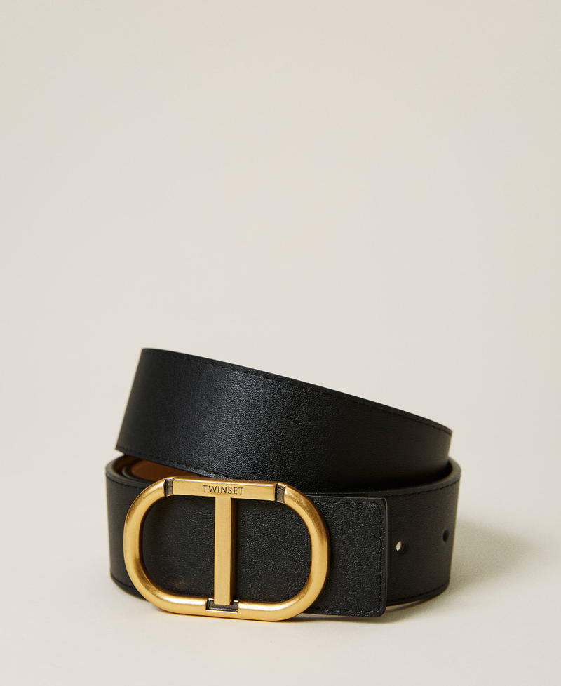 Reversible leather belt with logo Black / Leather Woman 999TA4322-02