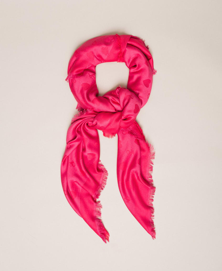 Kefiah sfrangiata con cuori e logo jacquard