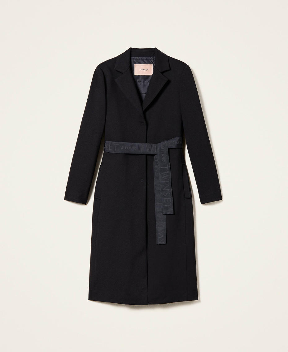 Coat with logo belt
