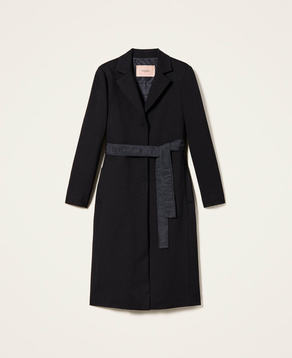 Cappotto con cintura logata Donna, Nero