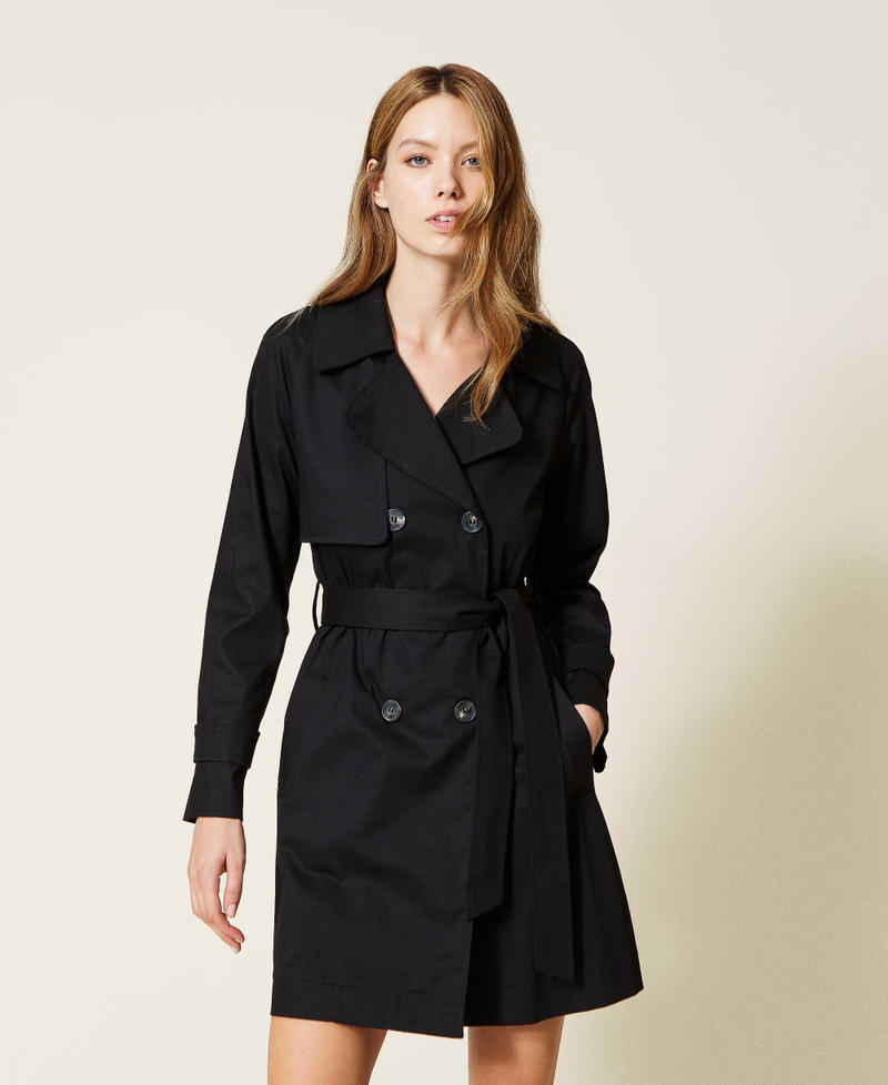 Double breasted gabardine trench coat Woman, Black | TWINSET Milano