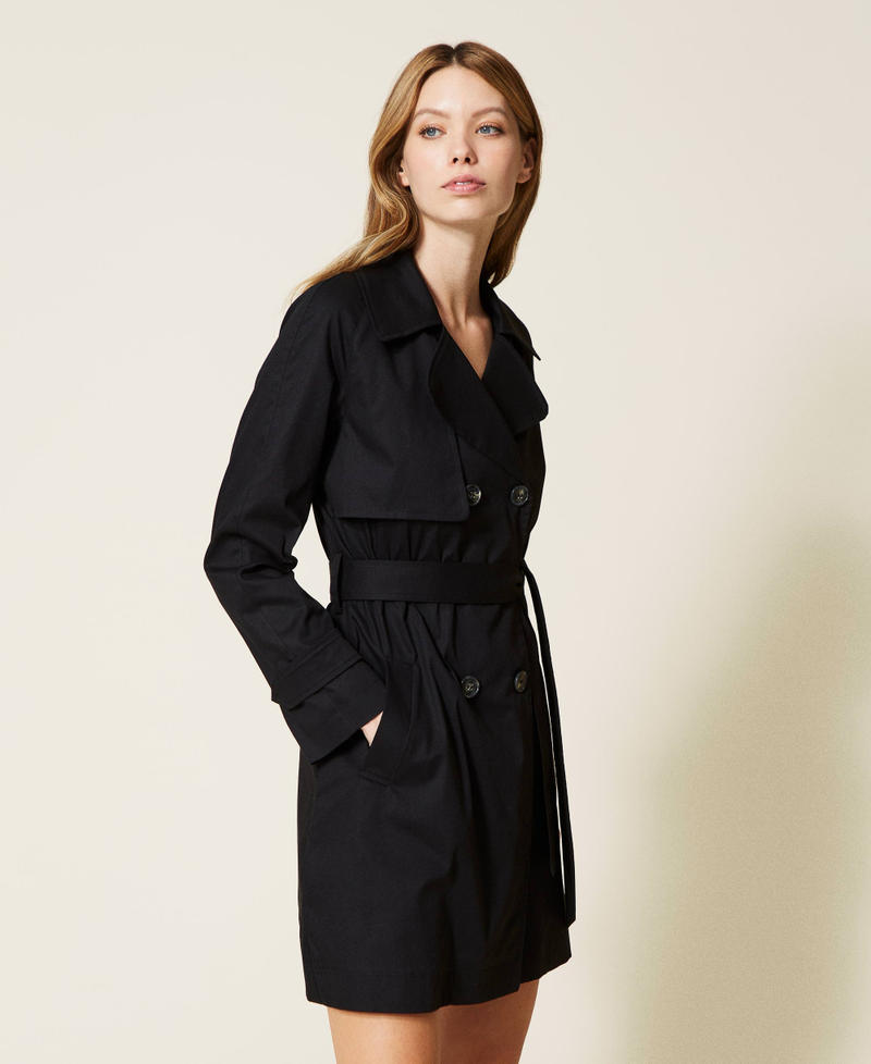 Double breasted gabardine trench coat Woman, Black | TWINSET Milano
