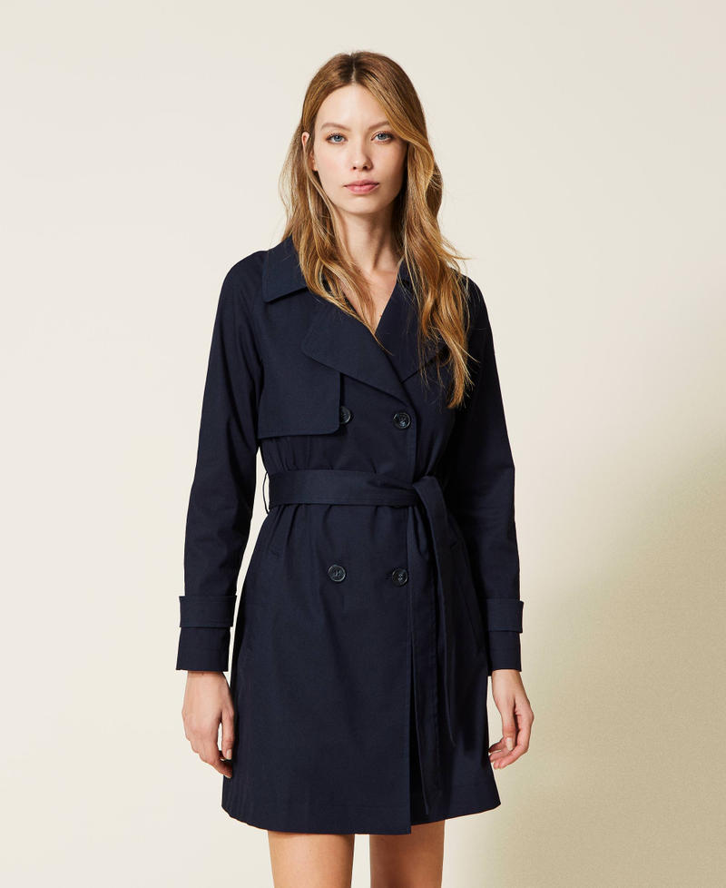 Double breasted gabardine trench coat Midnight Blue Woman 999TN210A-01