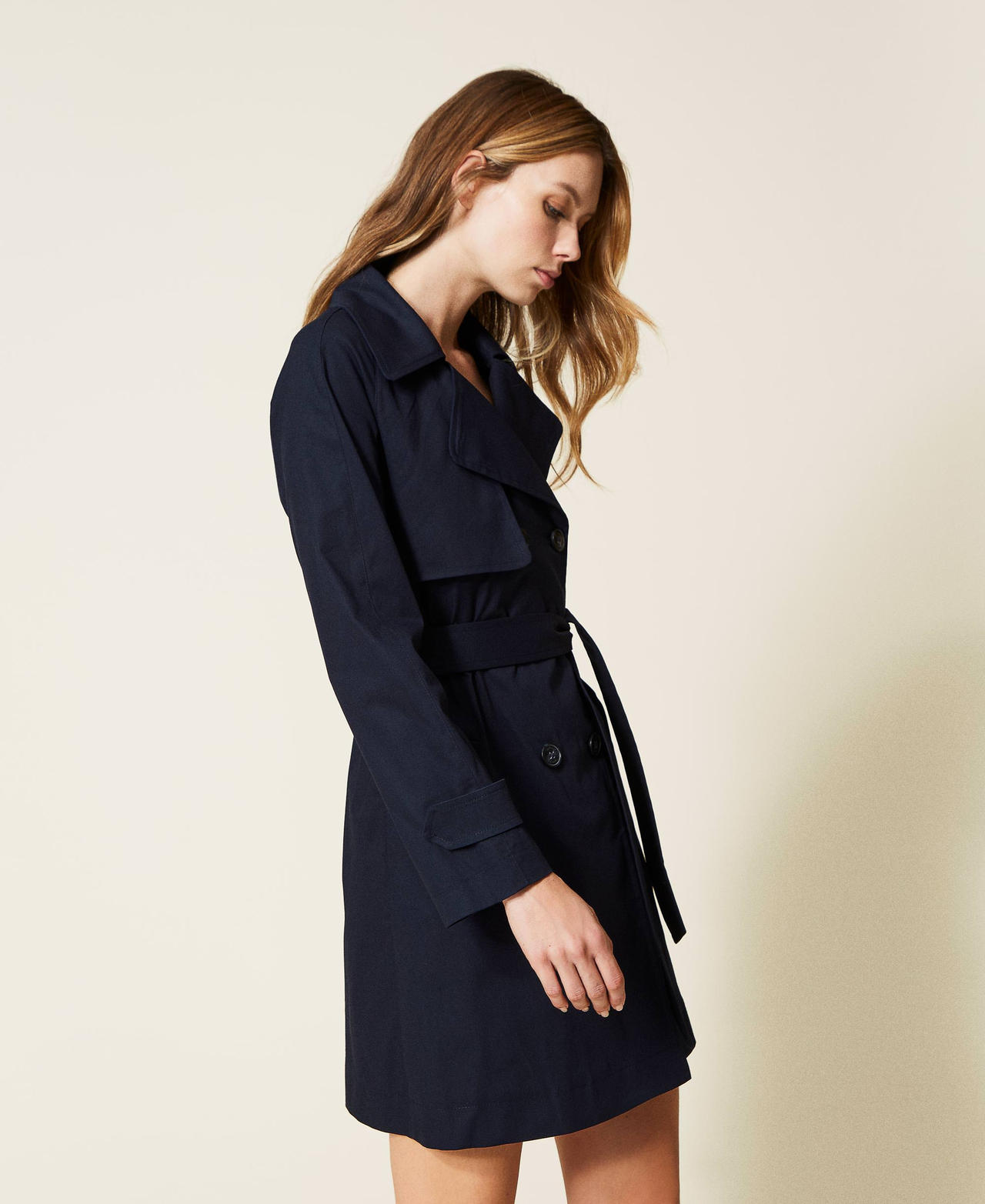 Double breasted gabardine trench coat Midnight Blue Woman 999TN210A-02